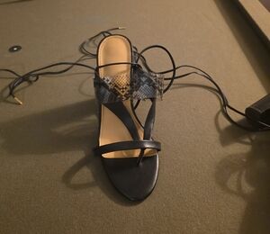 SAS Black and Snake Print Sandals